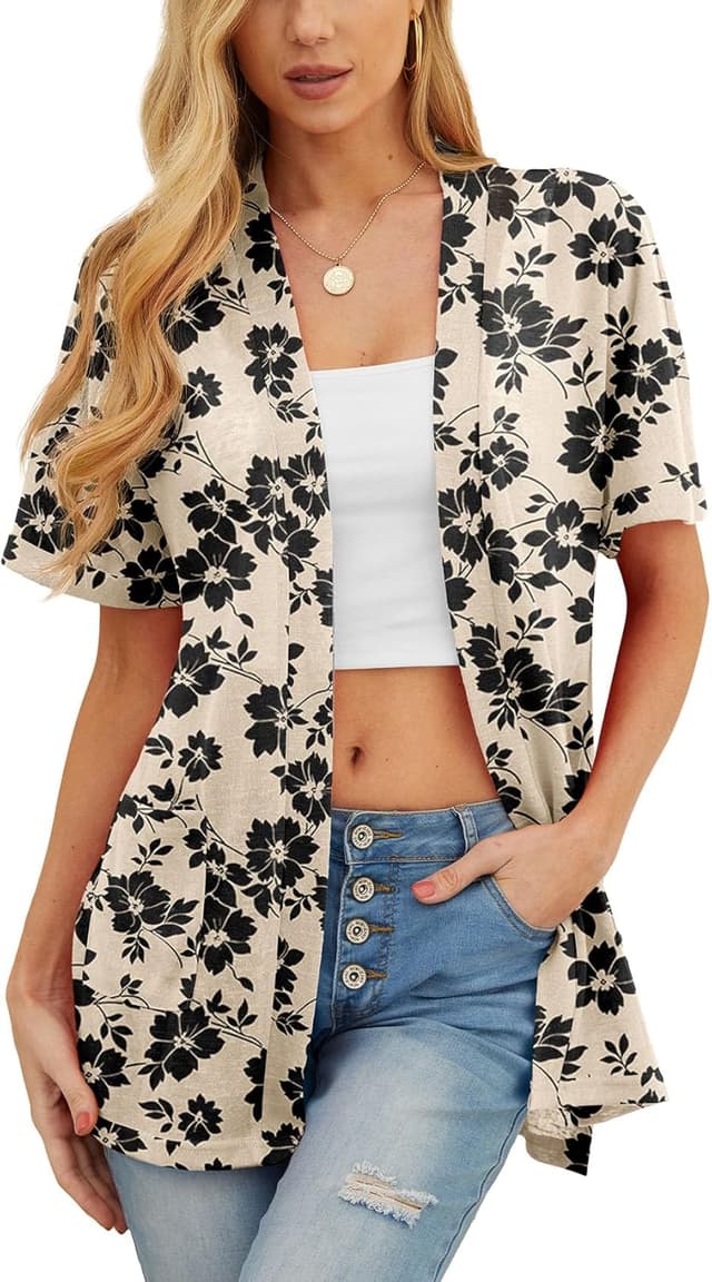 Detalle de Women’s lightweight open-front cardigan with V-neck and pockets (95% polyester, 5% spandex) by PrinStory