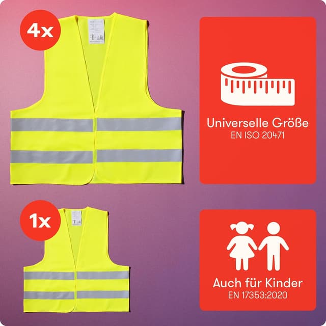 Thumbnail 3 de PURAHELP Warnwesten Auto 5er Set Gelb EN ISO 20471