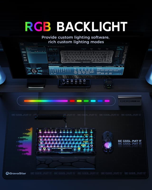 Detalle de GravaStar Mercury K1 Lite 75% Tri-mode Gaming Keyboard (2.4GHz/BT/Wired) with RGB and Hot-swap switches