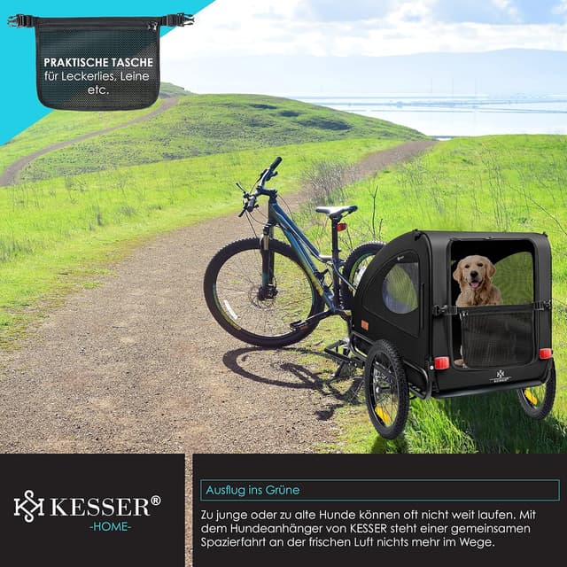 Detalle de KESSER Hundeanhänger Boxer 2-in-1 als Hundebuggy & Fahrradanhänger (groß, ca. 250 l) bis 45 kg