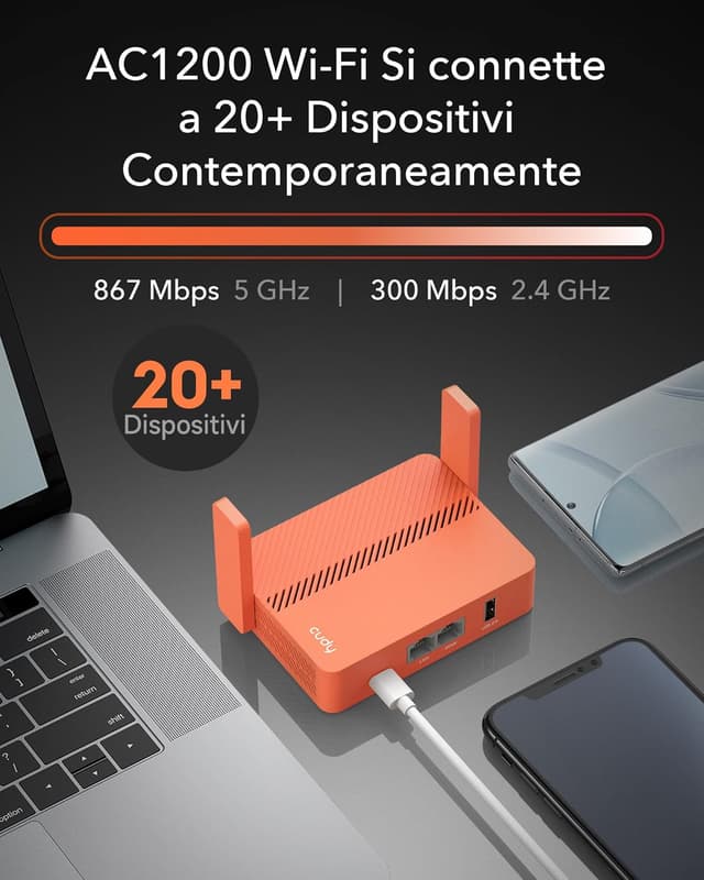 Detalle 2 de Cudy TR1200 (AC1200) router da viaggio Wi‑Fi tascabile con VPN, WISP ed USB
