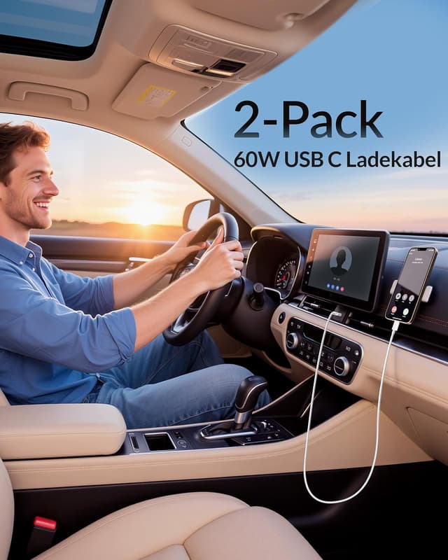 Thumbnail 6 de USB-A auf USB-C CarPlay Kabel (2er-Set, 1 m) für iPhone & Android – 3A Schnellladen, 480 Mbit/s Datensync