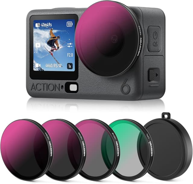Detalle de MINGVEN Osmo Action 6 ND Filter Set (4-teilig) mit CPL und Silikon-Objektivhülle – ND16, ND32, ND64