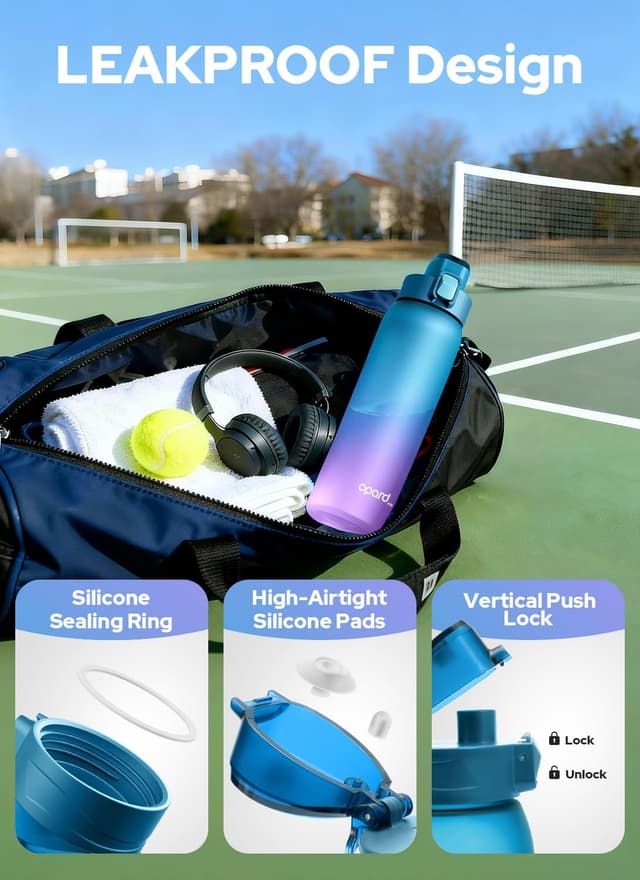 Detalle de Opard Zip 1000ml Tritan water bottle with flip-top, leakproof lid (dishwasher safe)