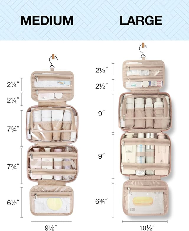 Detalle de BAGSMART Hanging Toiletry Bag with TSA Approved Transparent Cosmetic Bag (Medium Pink)