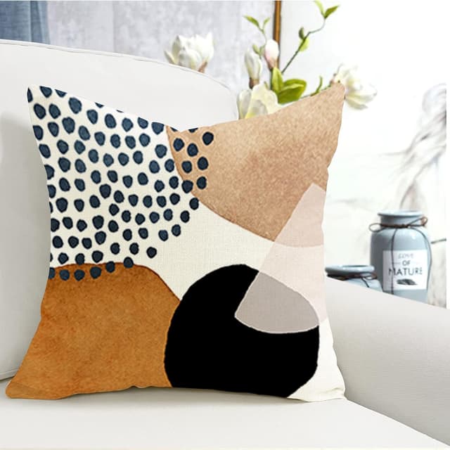 Detalle de YCOLL lot de 4 housses de coussin 45 x 45 cm en lin à motif abstrait