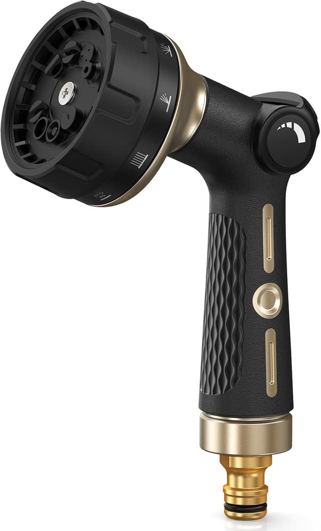 Detalle de RAINPOINT Hose Pipe Spray Gun with Thumb Flow Control – 10 Spray Patterns, Heavy-Duty Metal Nozzle