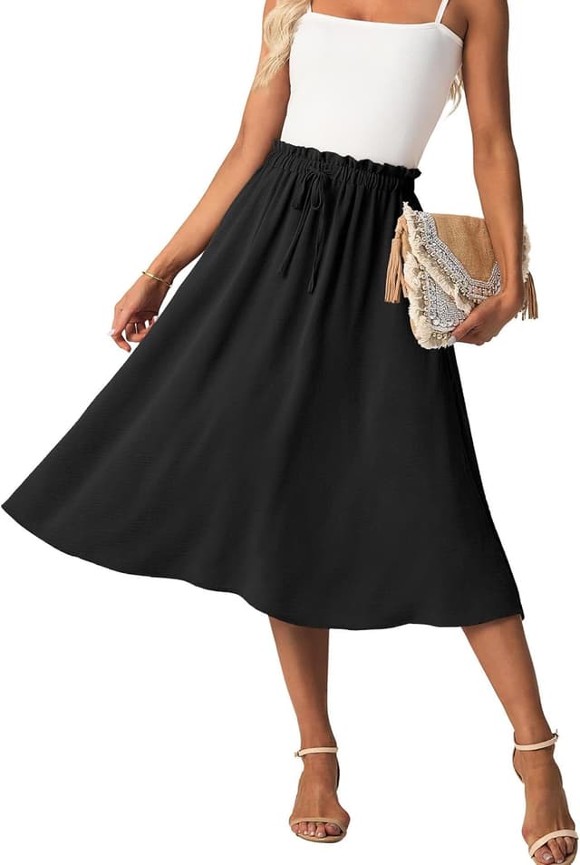 Detalle de GRECERELLE Damen Midi-Rock Sommer in A-Linie mit Taschen – leicht, luftig, knitterarm (elastischer Bund)