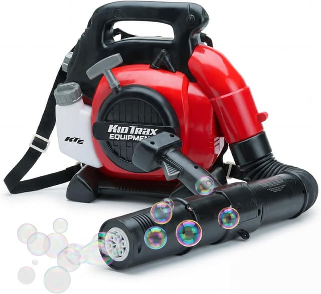 Detalle de Kid Trax Bubble Leaf Blower Backpack (Bubble Machine) — Realistic pretend leaf blower with bubble play, Red, Ages 3+