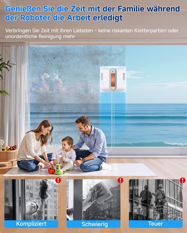 Detalle 2 de Fensterputzroboter 6500 Pa mit 2-Fach-Sprühsystem, KI-Routenplanung & Randerkennung für Innen- und Außenfenster