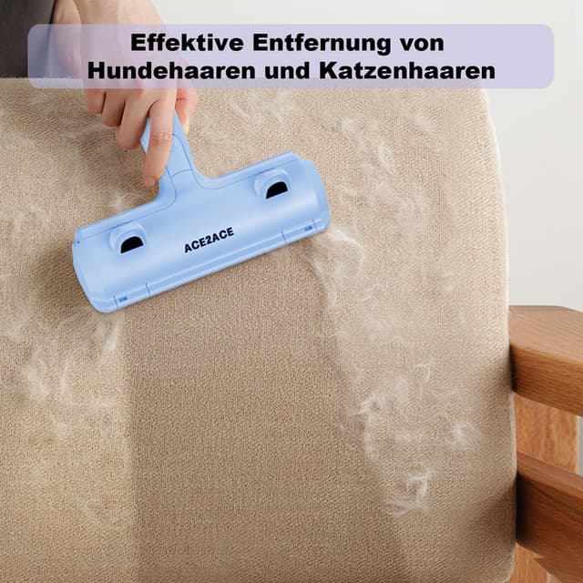 Detalle 2 de ACE2ACE Fusselrolle für Tierhaare (Tierhaarentferner) – für Sofa, Bett, Teppich & Kratzbaum, Baby blau