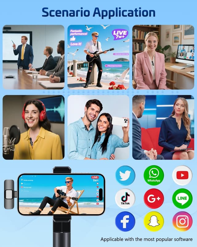 Detalle 2 de HONGJIEYUAN Pink Wireless Lavalier Microphone (Dual Clip-On) for iPhone & Android