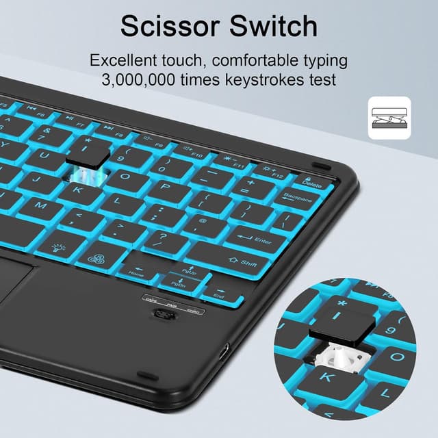 Detalle 2 de SOPPY Backlit Bluetooth Keyboard with Touchpad (UK Layout, Black) – portable rechargeable mini keyboard