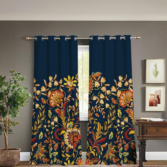 Detalle 2 de Tokusyou Boho Verdunklungsvorhänge Marineblau 158×132 cm