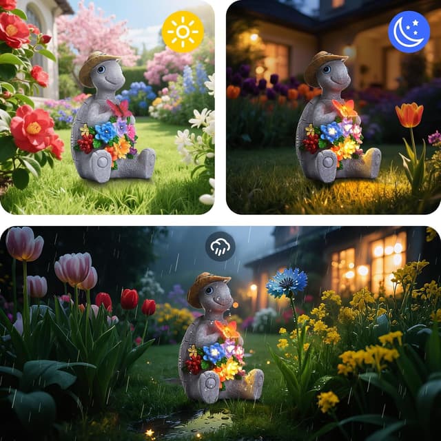 Thumbnail 5 de footreal Turtle Solar Garden Ornament 19×12×10.5cm