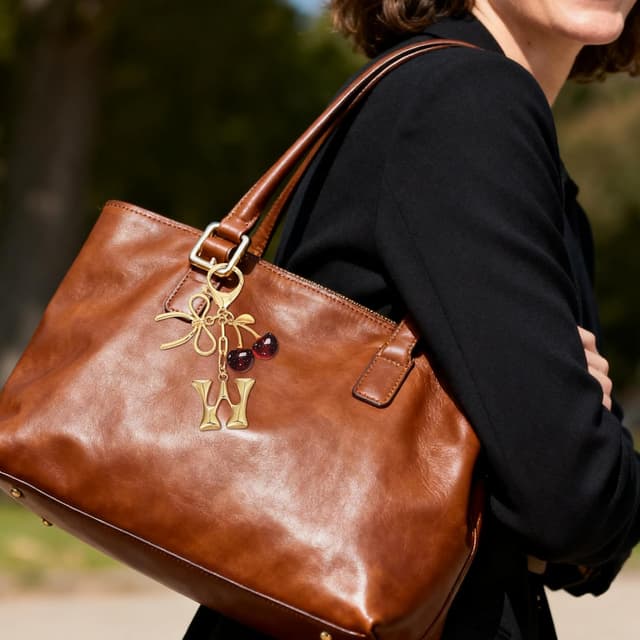 Detalle 1 de Snylcce Initial A keychain with bow & cherry charm in gold-plated metal