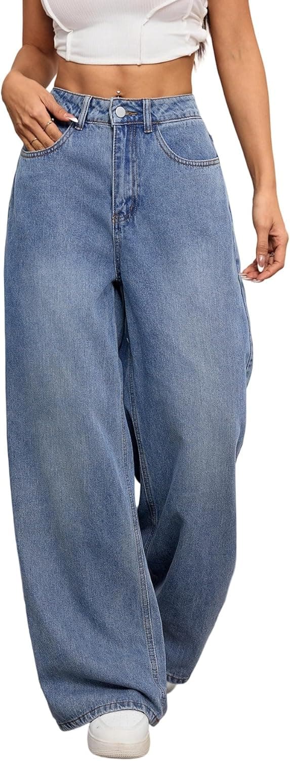 Detalle de OYICAI Women’s Baggy Jeans Wide-Leg Denim Pants (Y2K 90s Hip Hop Streetwear Style)