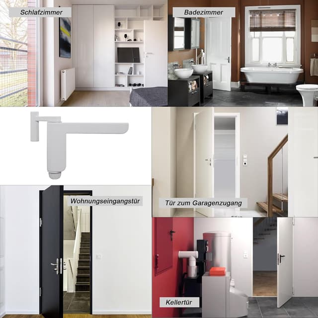 Detalle 2 de Türschließer ohne Bohren – Minitürschließer für leichte Innentüren (DIN links/rechts, 1 Stück) weiß