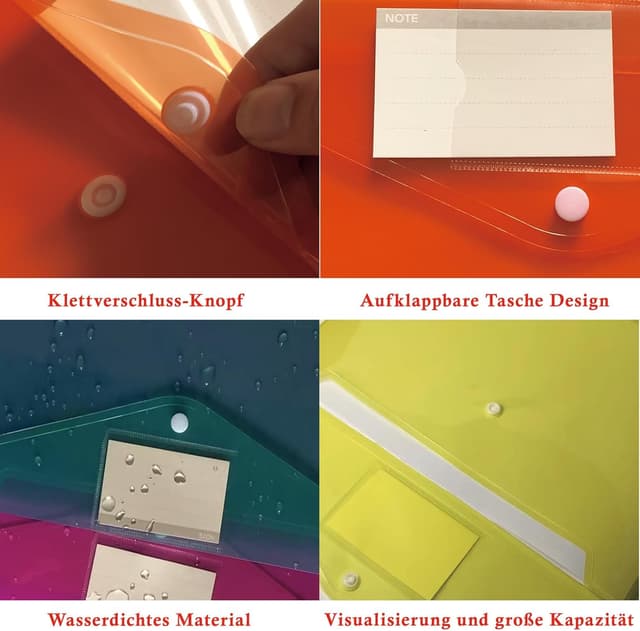 Detalle de ZACHMEST A4 Dokumentenmappe (32 Stück, 8 Farben) mit Druckknopf, wasserabweisenden Organisationsmappen