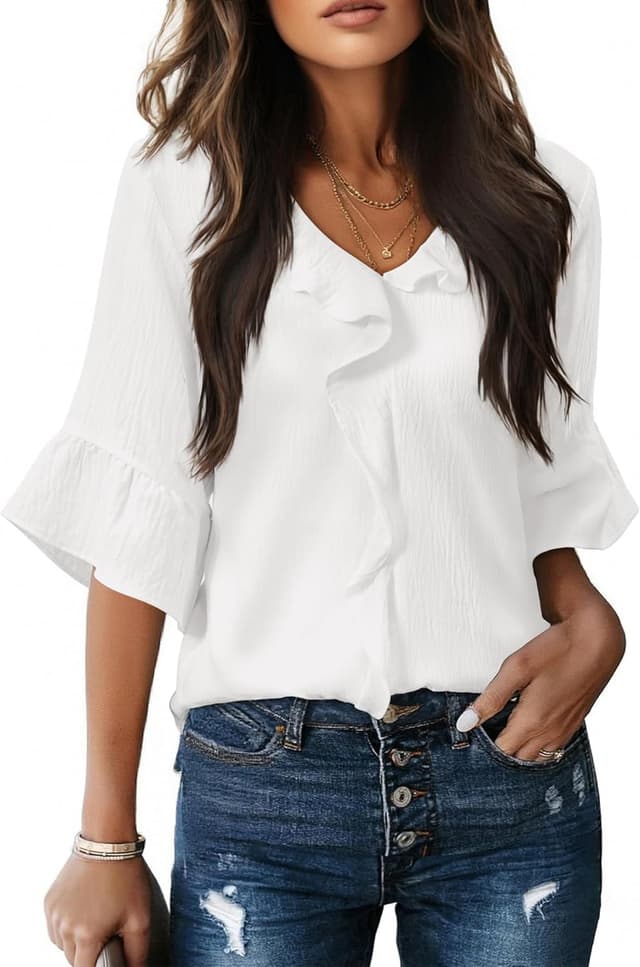 Detalle de siliteelon Women’s 3/4 Sleeve Ruffle Bell Blouse for Business Casual & Formal Work