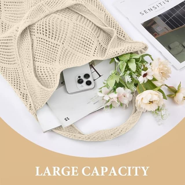 Thumbnail 6 de Aucuu sac fourre-tout femme en crochet ajouré, sac à bandoulière pour le shopping et le quotidien