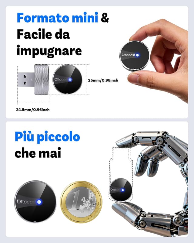 Detalle de OTTOCAST Mini Tube CarPlay wireless 2026