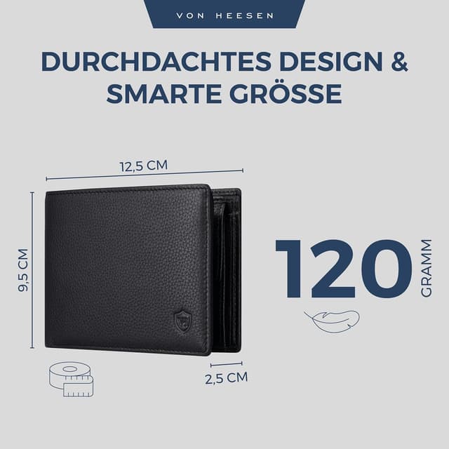 Detalle 1 de VON HEESEN Leder Geldbörse 12×9,5×2 cm 👛