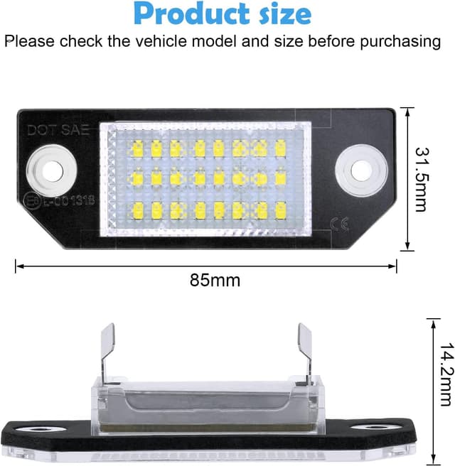 Detalle de URAQT luci LED per targa (2 pezzi) 12 V 6500 K, senza errori, per Ford Focus C-MAX I 2003-2007 e Focus MK2 2003-2008, nero