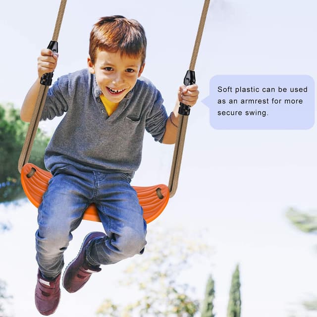 Detalle de BeneLabel Kinder-Schaukel Schaukelbrett mit verstellbarem Seil (130–200 cm) bis 113 kg, Orange „Wasserrippel“-Design