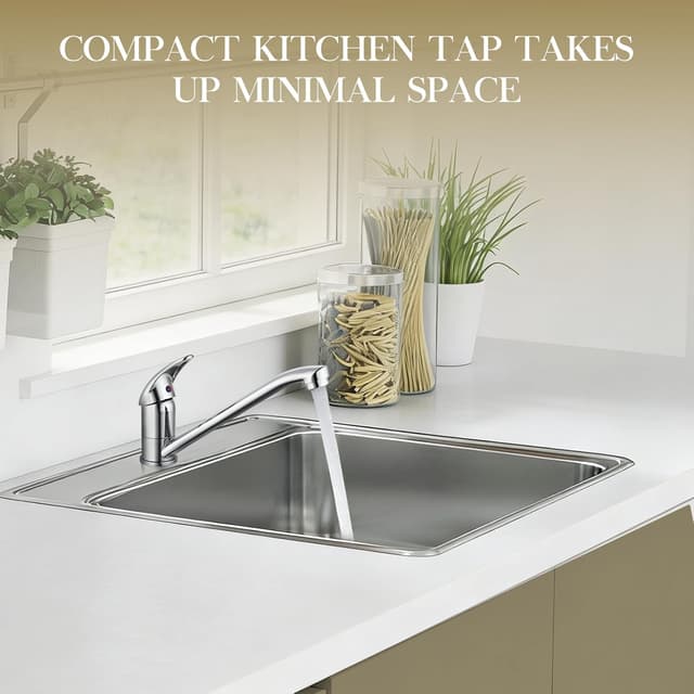 Detalle de Hapilife kitchen sink mixer tap with single lever and long 360° swivel spout (solid brass, chrome) – compact one-hole option