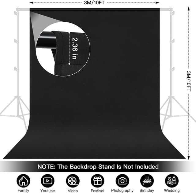 Thumbnail 2 de BENOISON Black Backdrop 3x3 m photography backdrop