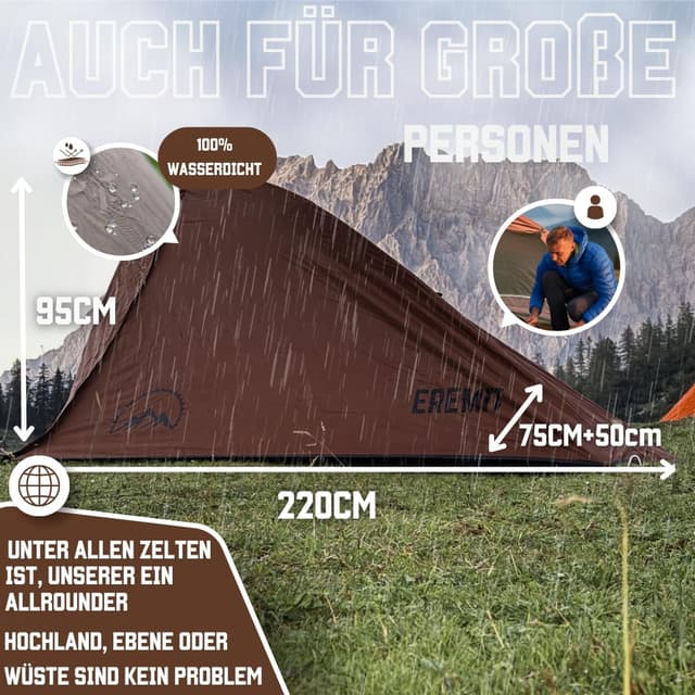 Detalle de GOALPINE Zelte für 1 & 2 große Personen – wasserdichtes Ultraleicht-Zelt (4000 mm) für Wandern, Bergtour & Bikepacking