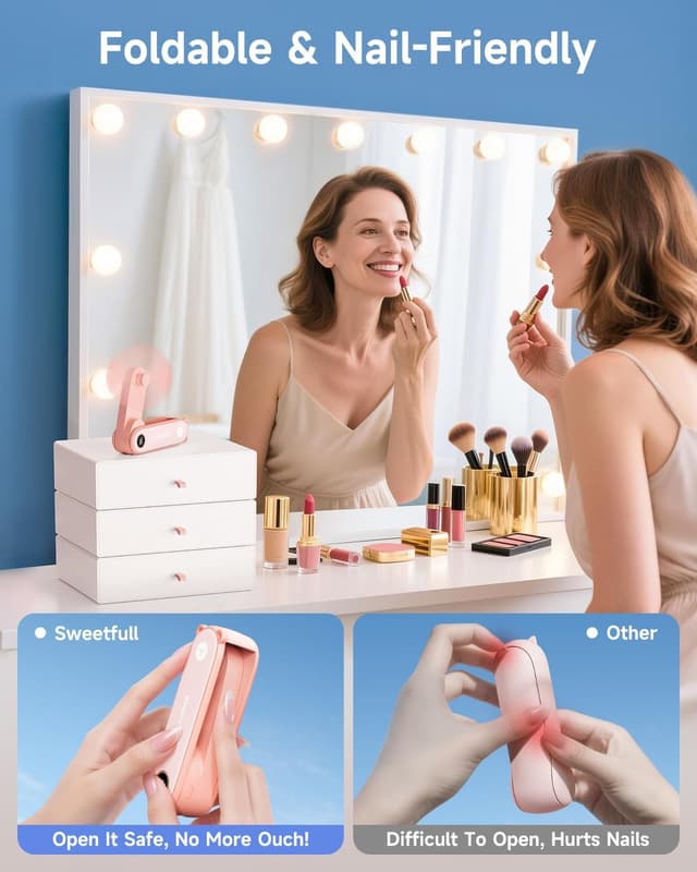 Detalle 2 de SWEETFULL Portable Handheld Mini Fan with LED Display (USB Rechargeable, Foldable, 3-in-1 Fan & Flashlight)