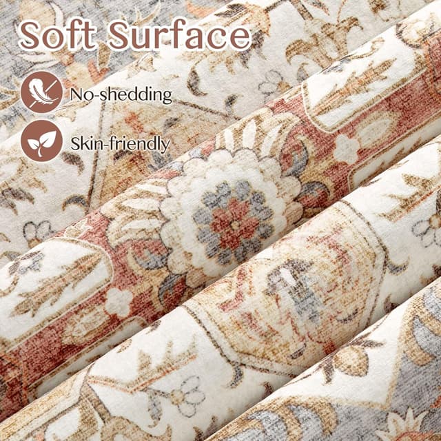 Detalle de Tortania Area Rug Living Room Rugs 9x12 Washable Boho Vintage Oriental Distressed (Orange Multi)