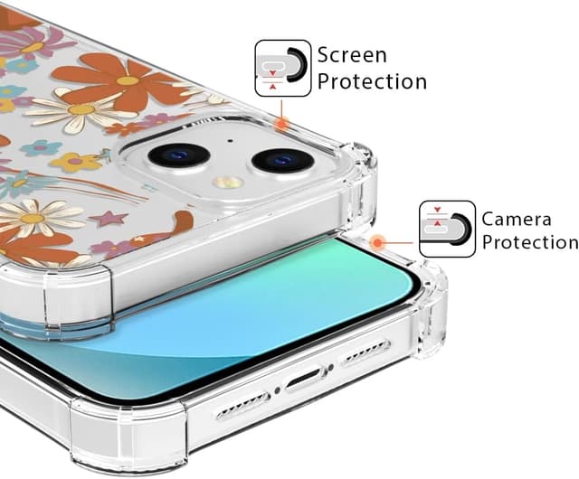 Detalle de CAROKI Clear Case for iPhone 13 (6.1-inch) – shockproof transparent TPU bumper with leaf pattern
