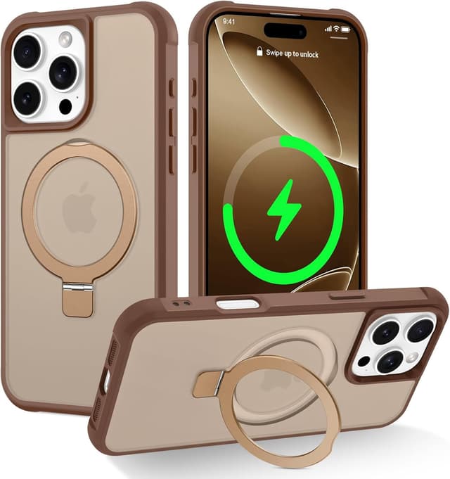 Detalle de CHAOFEnG Magnetic Case for iPhone 16 Pro with Built-In Ring Stand (Desert Gold)