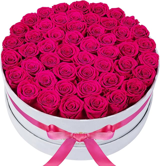 Detalle de 50 Piece Roses in a Velvet Box Preserved Flowers (Radiant Pink) — Gift-Ready Keepsake Bouquet