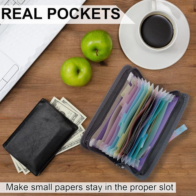 Detalle de Nafy Small Accordion File Organiser (A6, 13 pockets) with Zipper – Lilac receipt, coupon and bill wallet