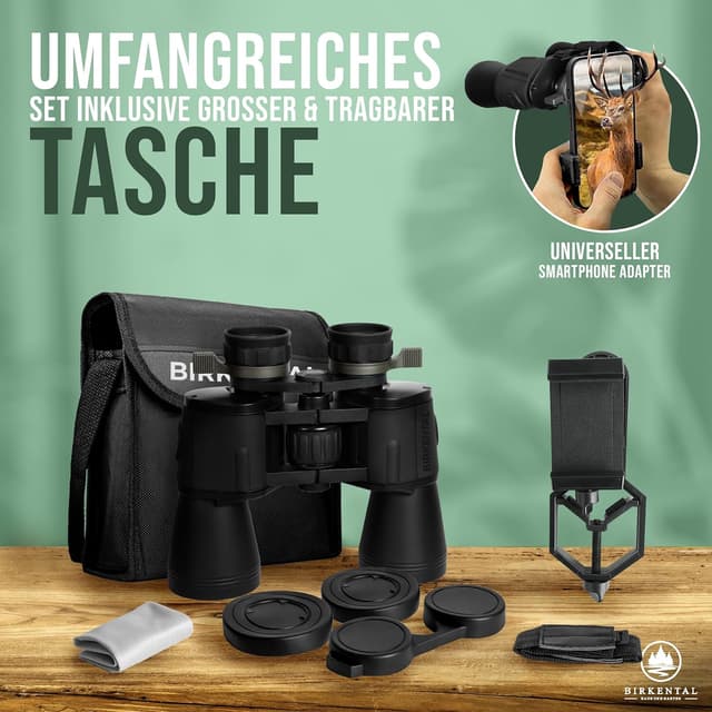 Detalle de Birkental Fernglas 10x50 mit Dioptrienverstellung – HD Feldstecher für Brillenträger, BAK4-Prisma & FMC-Objektiv (schwarz)