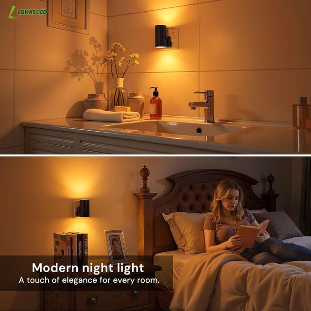 Detalle 2 de LOHAS-LED Amber Night Light (2 Pack) – Dimmable, Light Sensor, Warm 2000K Amber Glow