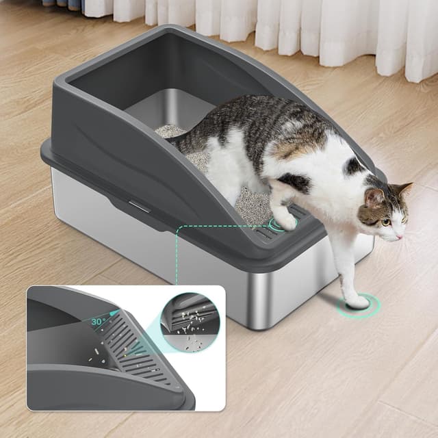 Detalle de FURTIME Stainless Steel Cat Litter Tray 58x37x26cm