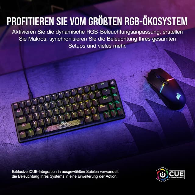 Detalle 2 de Corsair K65 PRO Mini RGB (65%) mit optisch-mechanischen OPX-Schaltern – iCUE, PBT Double-Shot, QWERTZ