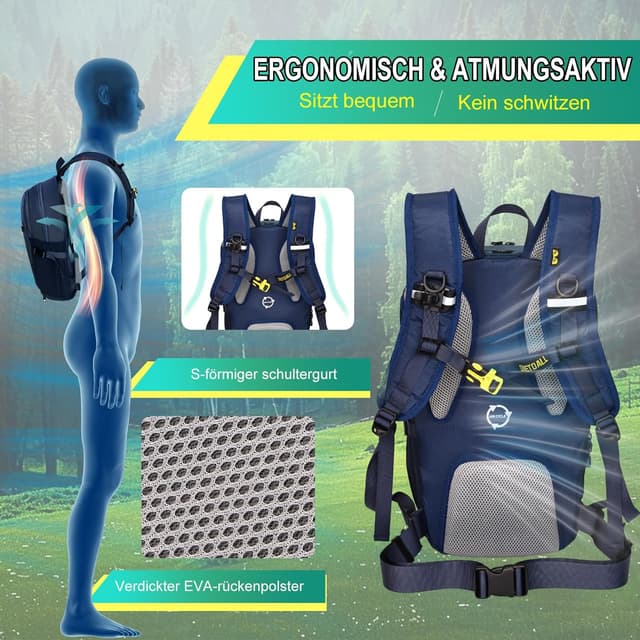 Detalle de ONETOALL Fahrradrucksack 15L/20L – wasserdicht mit Helmnetz & Regenschutz