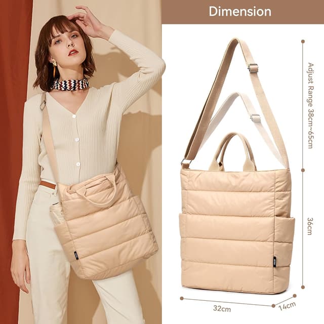 Detalle 2 de KALIDI Crossbody Handtasche Puffer Bag – gesteppte Nylon- Shopper Tote mit Reißverschluss