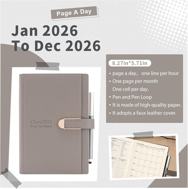 Detalle de Mljtoyo akademischer Terminplaner 2026 (A5) – ein Tag pro Seite, Jan–Dez 2026