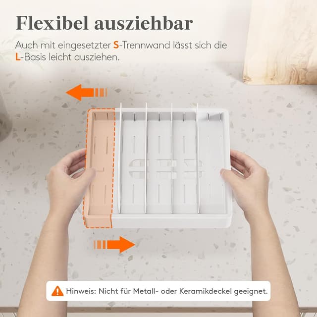 Detalle 2 de Lifewit Deckelhalter erweiterbar 25–44 cm – Deckel-Organizer mit 8 verstellbaren Trennwänden, weiß