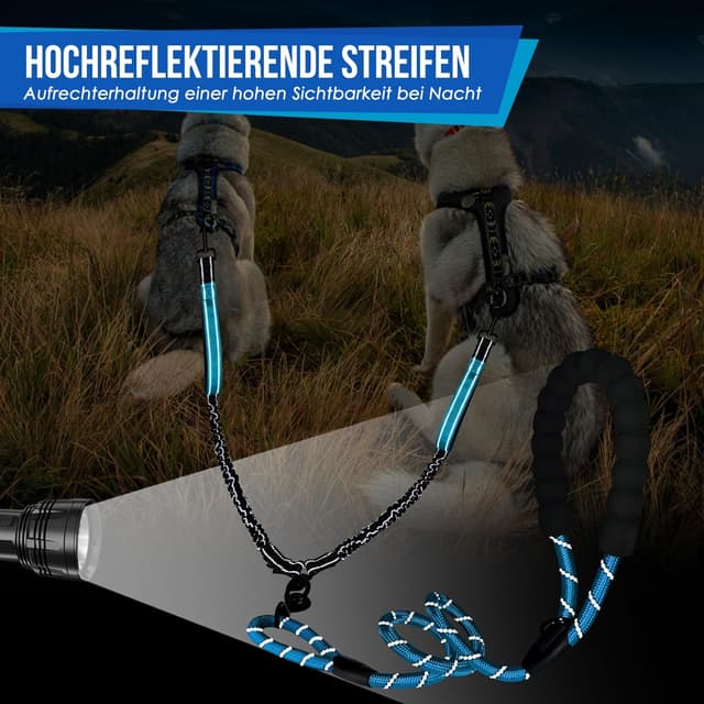 Detalle de SlowTon Doppelleine für 2 Hunde mit 360° Drehverschluss, reflektierenden Streifen und gepolsterten Griffen