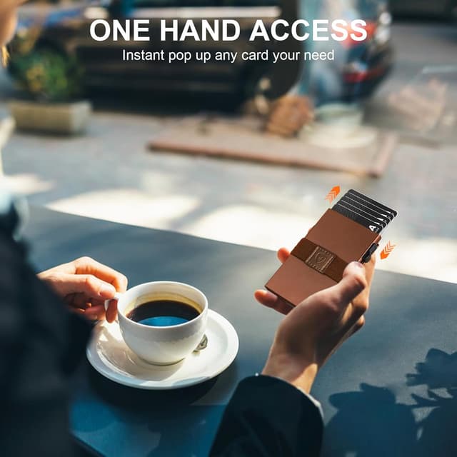 Detalle 2 de TOYFID Herren Geldbörse mit AirTag-Steckplatz, 12 Karten & RFID-Blocker, Pop-up Kartenhalter mit Auswurftaste (Aluminium, Braun)