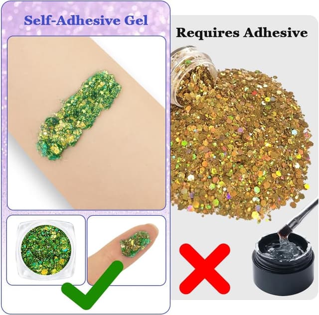 Detalle de AOOWU Festival Gel Glitter per viso e corpo, set da 12 gel glitterato