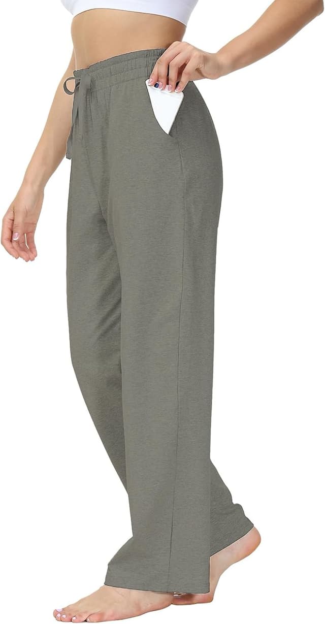 Detalle de HMIYA Damen Jogginghose aus Baumwolle mit Taschen – bequemes Stretch-Jersey für Yoga, Sport & Alltag